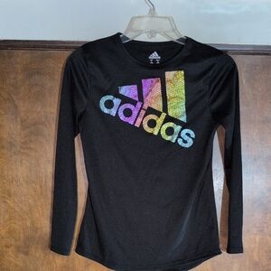 Adidas Kids Black Long Sleeve Tee with Multicolor Logo Size Large